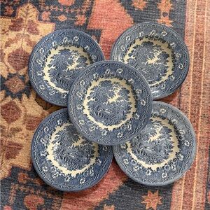 Set of 5 Vintage Blue and White Porcelain 9”Plates/bowls Set